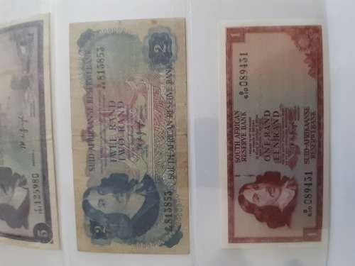 TW de Jongh Set of R1, R2, R5 and R10 South African Banknotes